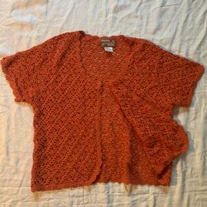 April Cornell crochet cardigan, short sleeve, coral, size M